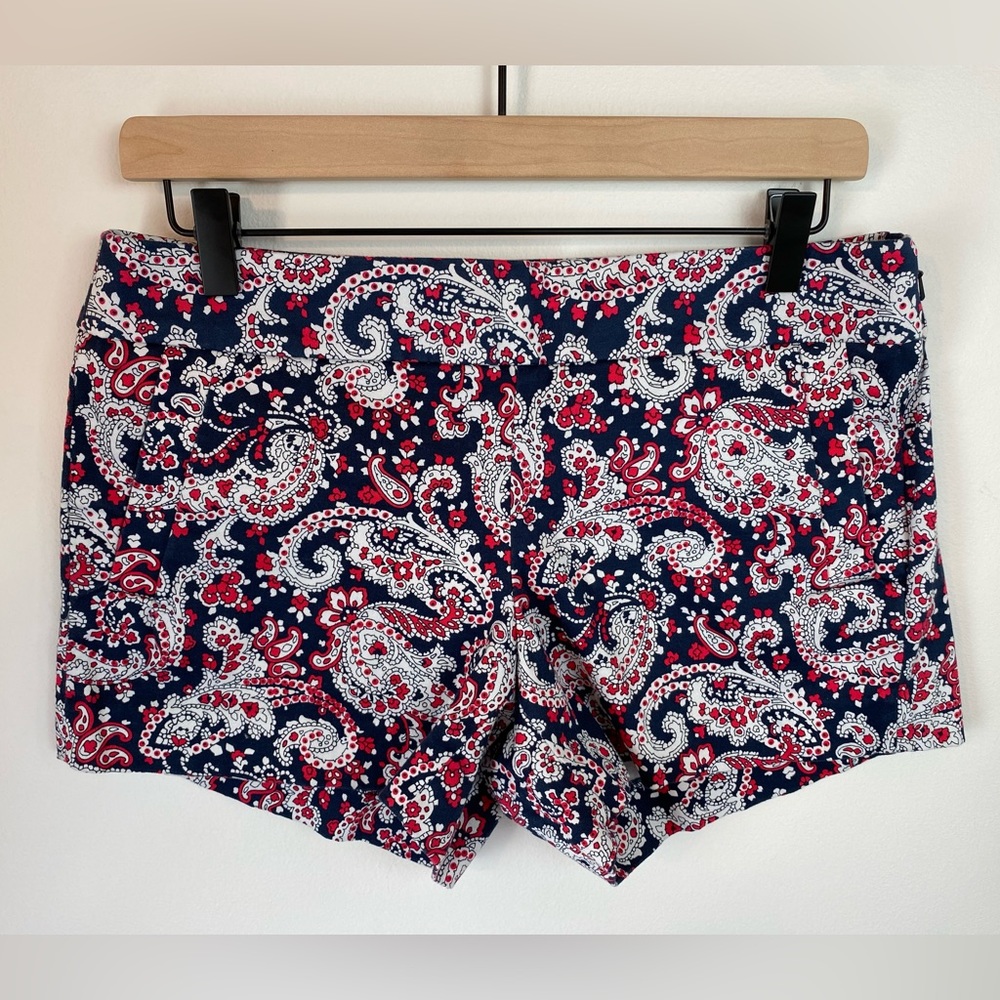 J. CREW Red White & Blue Paisley Stretch Shorts | Size 6